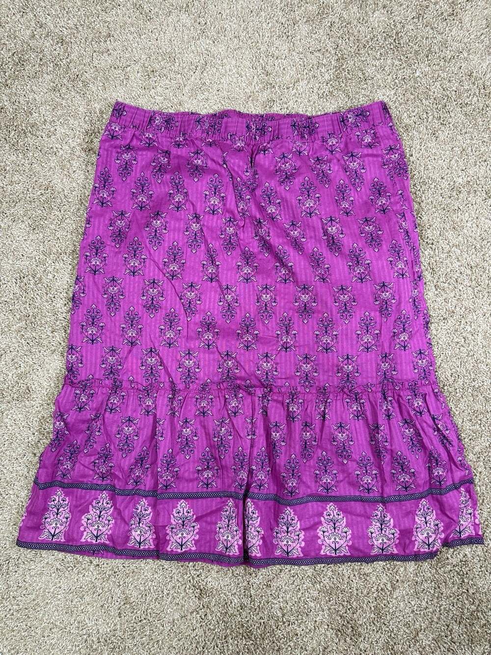 J.Jill Women's Purple Block Print Tiered Cotton Skirt Size 2X Boho Vacation